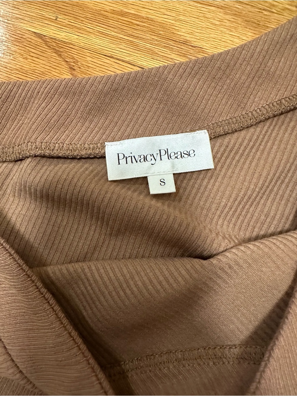 Privacy Please Tan Ribbed One-Shoulder Crop Top - Picture 2 of 3